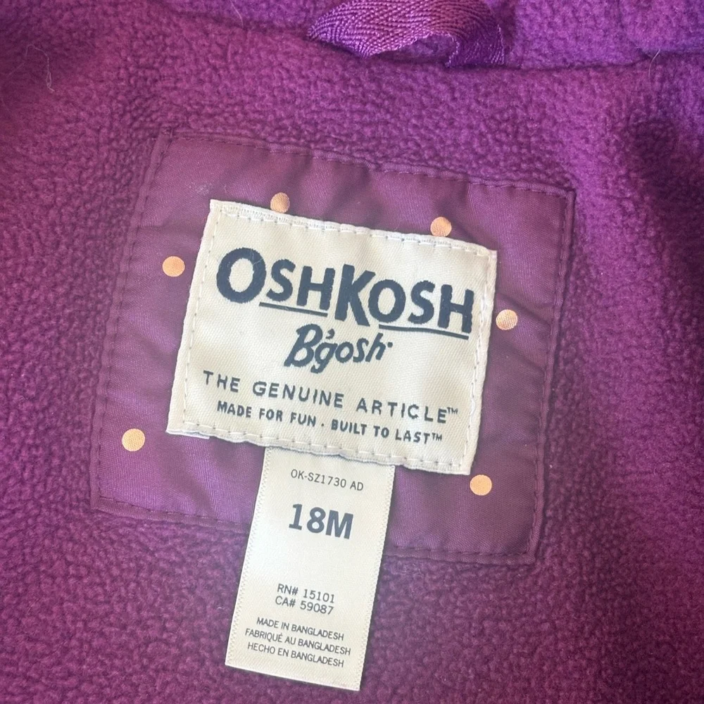 OshKosh B'gosh Maroon Fleece-Lined Jacket w/ Pink Polka Dots Size 18 M
